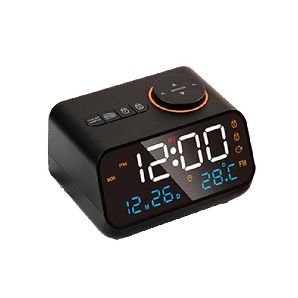 FM Radio LED Alarm Clock for Bedside Wake . Digital Table Calendar with Temperature Thermometer Humidity Hygrometer(B)