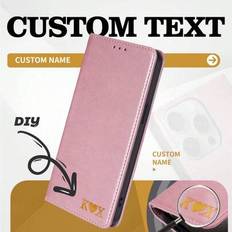 Skräddarsytt roséguld smartphone skyddsfodral, DIY Personlig Kohud Texture Jubileumspresent, Med Namn, Symbol, Engelsk bokstav, Hot Stamping, Flip Cov - Rosa Guld (Multi-size)