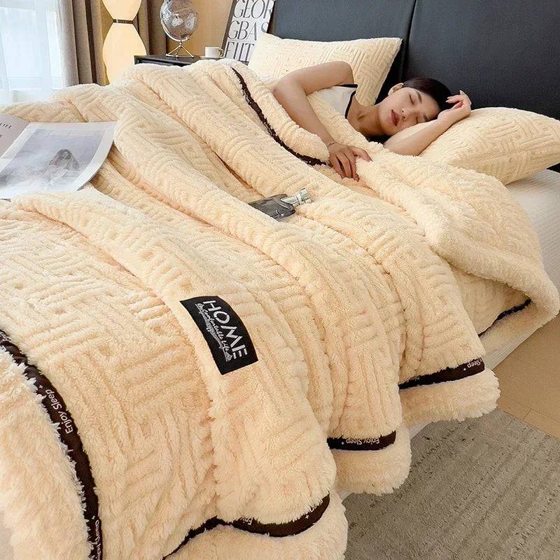 New Half Sides Fleece Autumn Winter Blanket Soft Fluffy Maternal and Child Grade Bed Blankets Warm Breathable Sofa Cover Blanket - 4 / 180x200cm