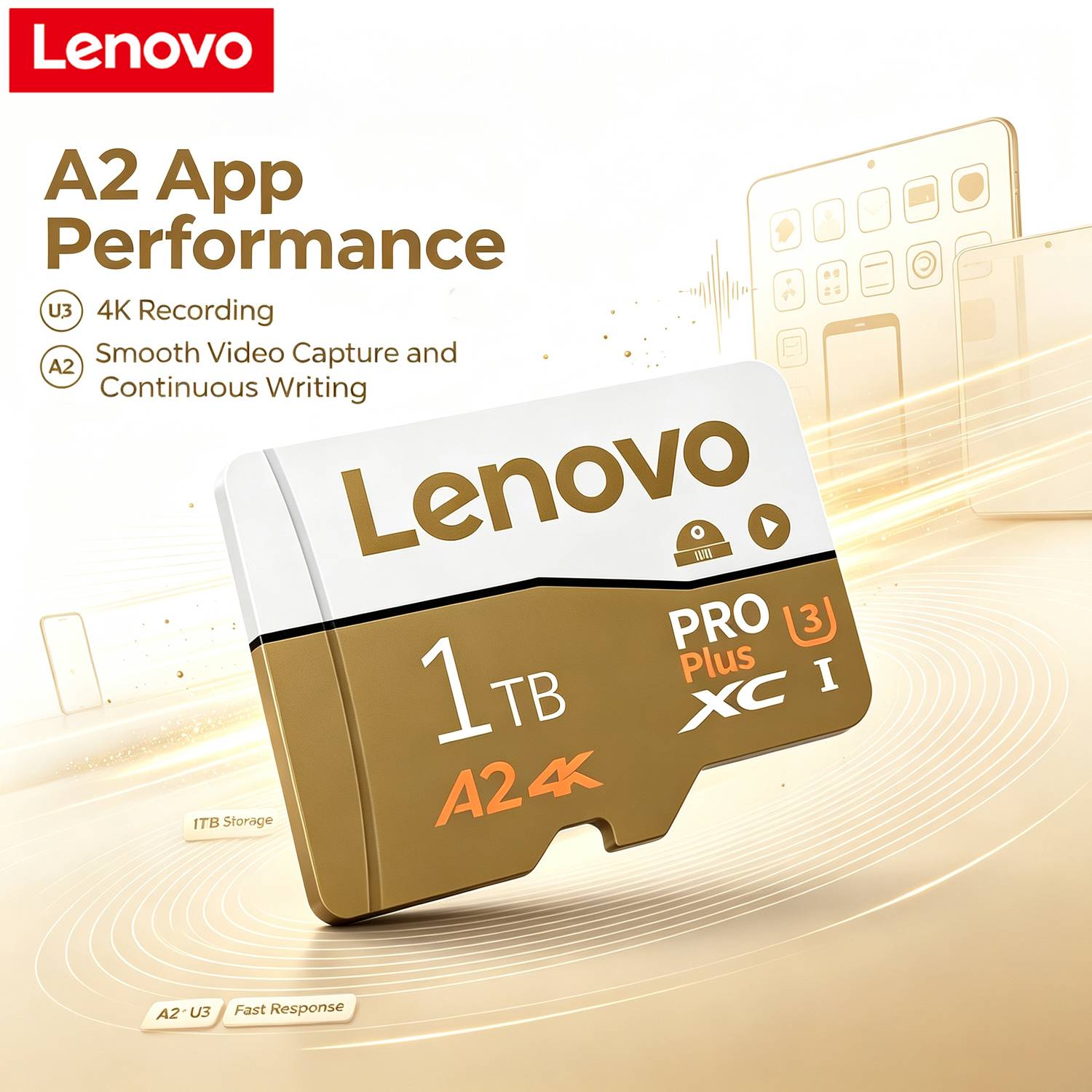 Lenovo 1TB High Speed Micro SD Card U3 V30 4K Recording TF Card Performance Memory Card 128GB for Mobile Phone Cameras Drones