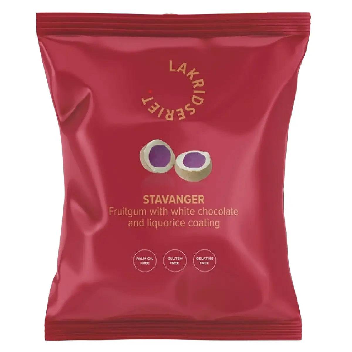 Lakridseriet – Stavanger skovbærvingummi med hvid chokolade stor flowpose (95 g)
