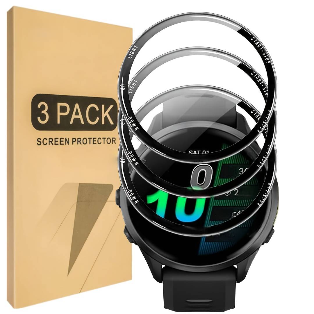 TEMU 3-pack Of Flexible Screen Protectors For Garmin Forerunner 970/570-47mm And Forerunner 965 Watches (non-glass) With High , , Bubble-free, Made Of Material, 3d Full Coverage