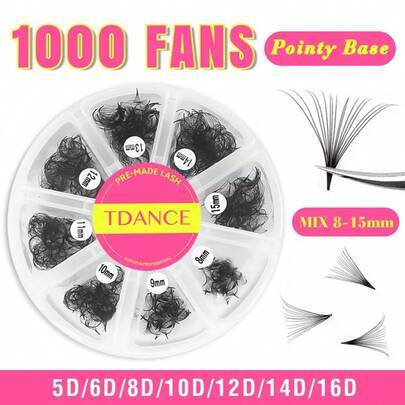 TDANCE 1 förpackning 1000 fläktar C/D färdiga fläktar ögonfransförlängningar 8-15 mm blandade längder Promade-fransfläktar Promade lösa fläktar volym