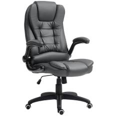 Ergonomisk Kontorstol med Foldbare Armstøtter, Mørkegrå Læder