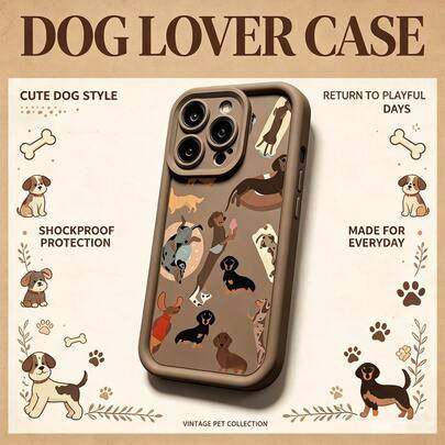 1 st sött tecknat dachshund-hund unisex matt brunt kaffefärgat linseram med trappdesign, fulltäckande stötsäkert mjukskalsmobilskal, passar Android/GA - Multifärgad (Multi-size)
