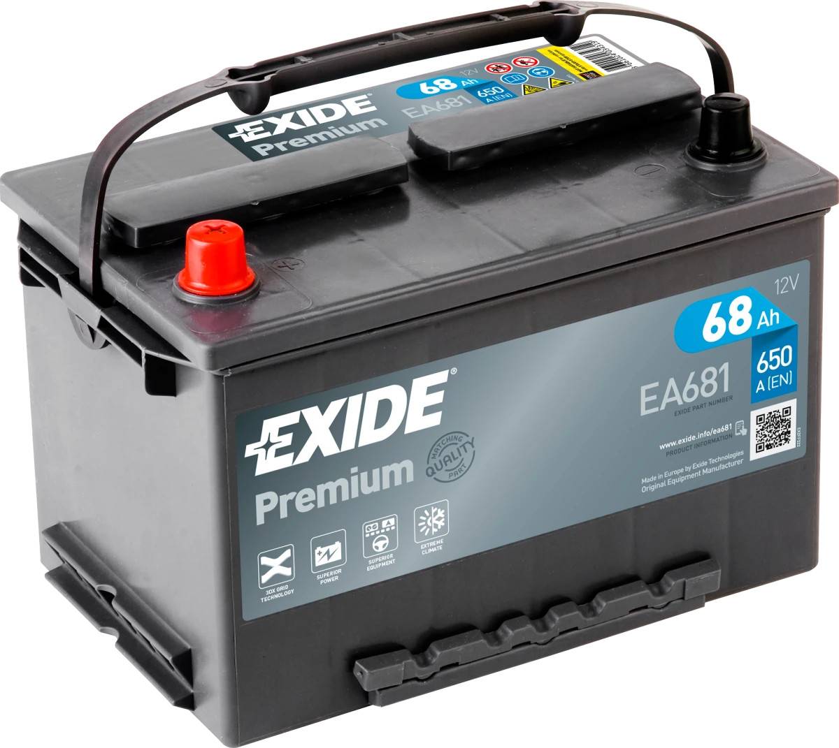 Startbatteri - Exide Premium EA681 - 12V (68ah / 650cca)