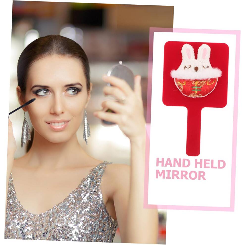 Söt tecknad kanin handspegel liten vintage speglar för handhållen användning handtag för daglig smink resor