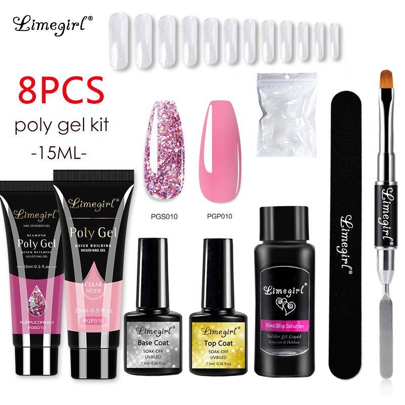 Limegirl Poly Nail Gel Kit Professionell set Art Design Dekorationer Gel för förlängning Poly Nail Gel Kit Bygggel för naglar