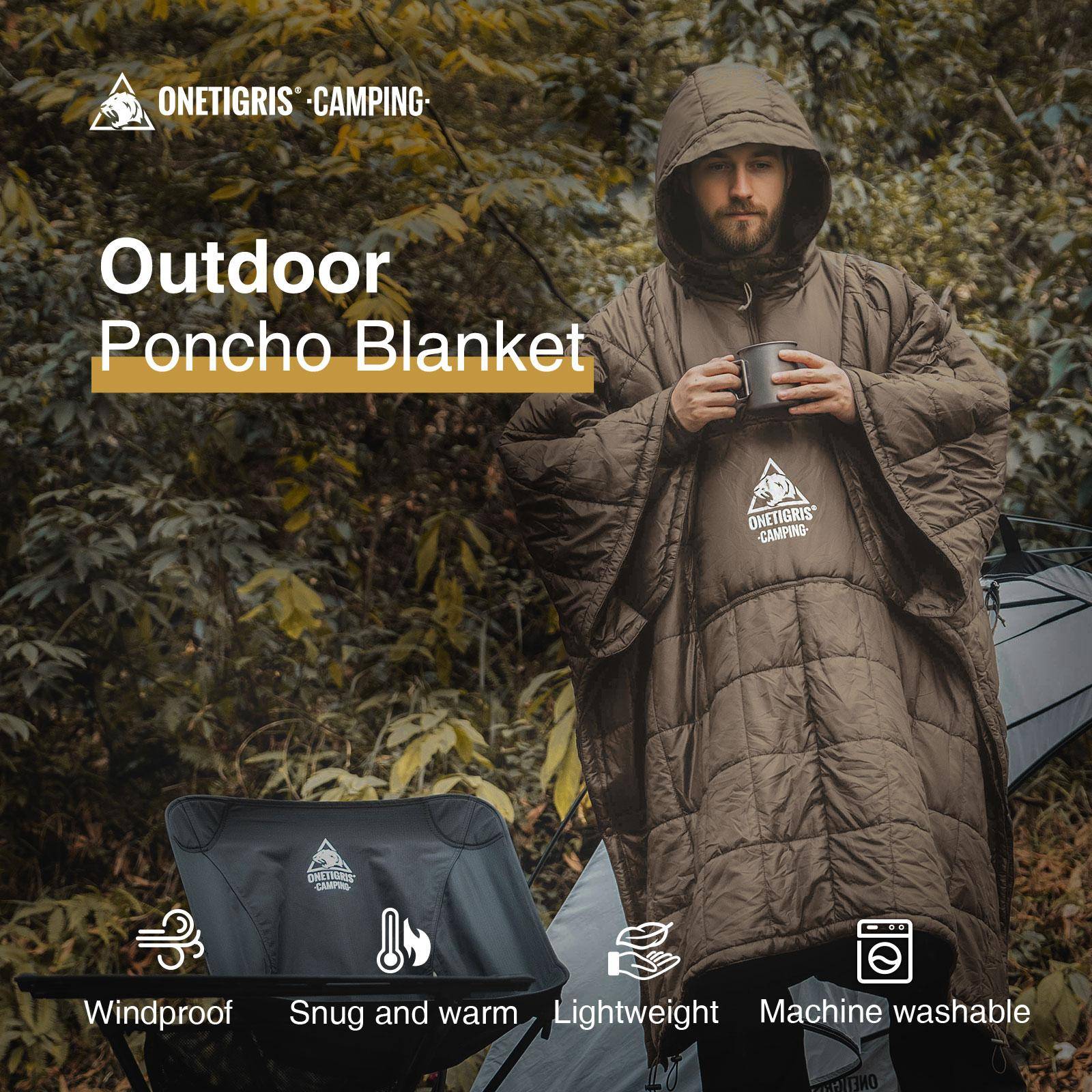 OneTigris Camping Blanket Wearable Outdoor Poncho Ultralight Water-Resistant Portable Hoodie Blanket for Outdoor Camping Hiking grön