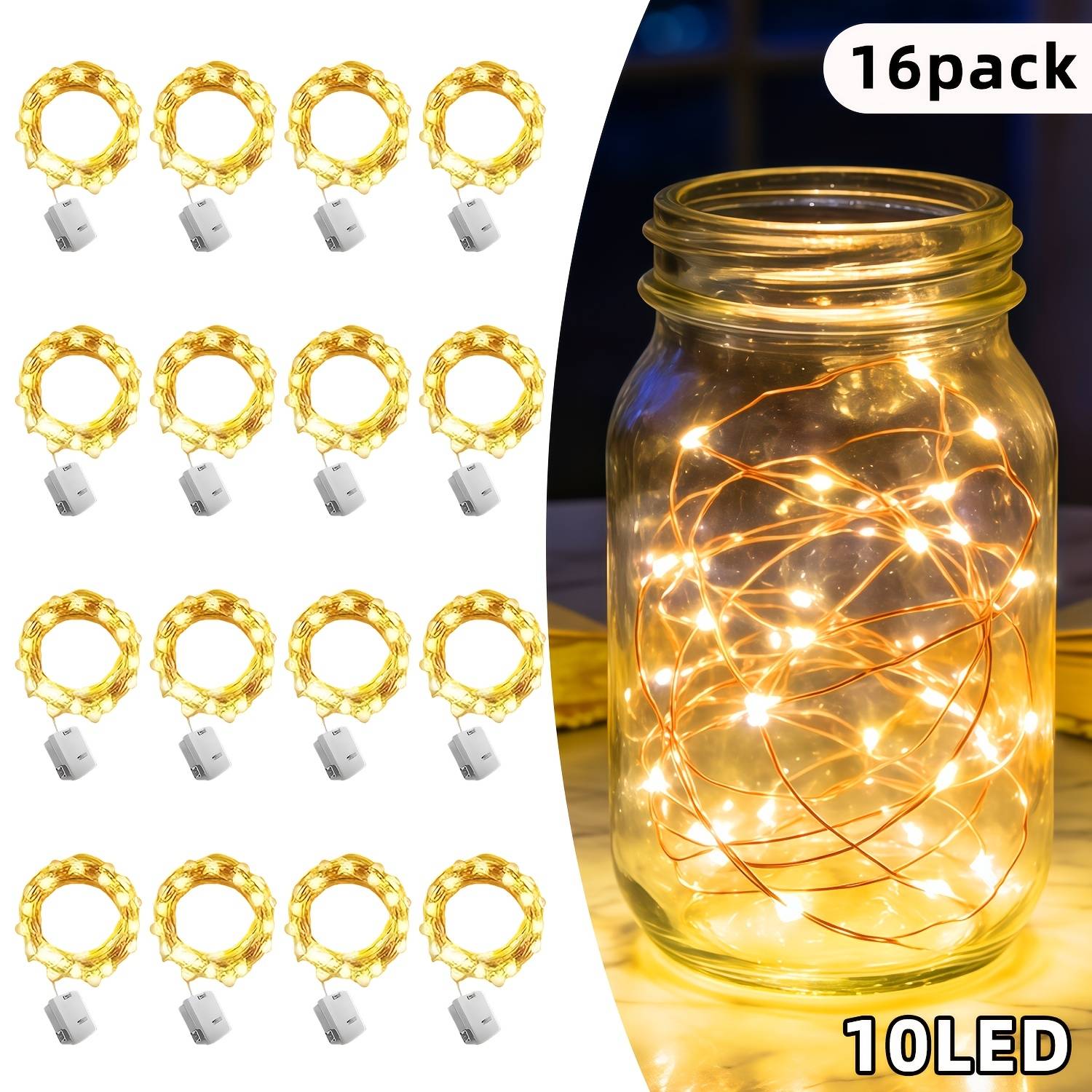 16pcs Set Of High-brightness Led Fairy Lights, 1m/2m Battery-powered Wire Starry Light Strings With 3 , Suitable For Weddings, Parties, Bouquets, Christmas Gifts, And Desktop Decorations