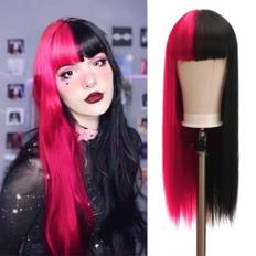 Draculaura Cosplay peruk, svart rosa peruk för flickor, tvåfärgad lång rak peruk, anime cosplay peruktillbehör för karneval halloween jul födelsedag cosplay party