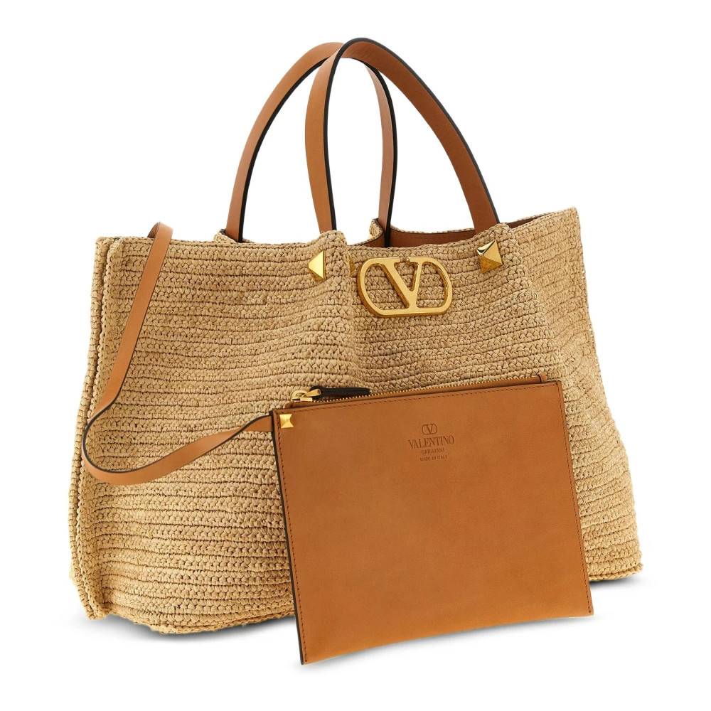 Valentino - VLogo Medium Raffia Tote Bag Väskor - unisex - ONE Size - Läder