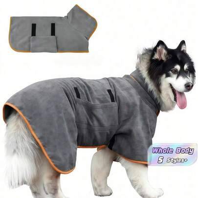 1 st hundbadrock, absorberande badhandduk för husdjur för stora och medelstora hundar, katter och andra djur, omslutande för att rengöra hela kroppen, - Grå (L,M,S,XL,XS)