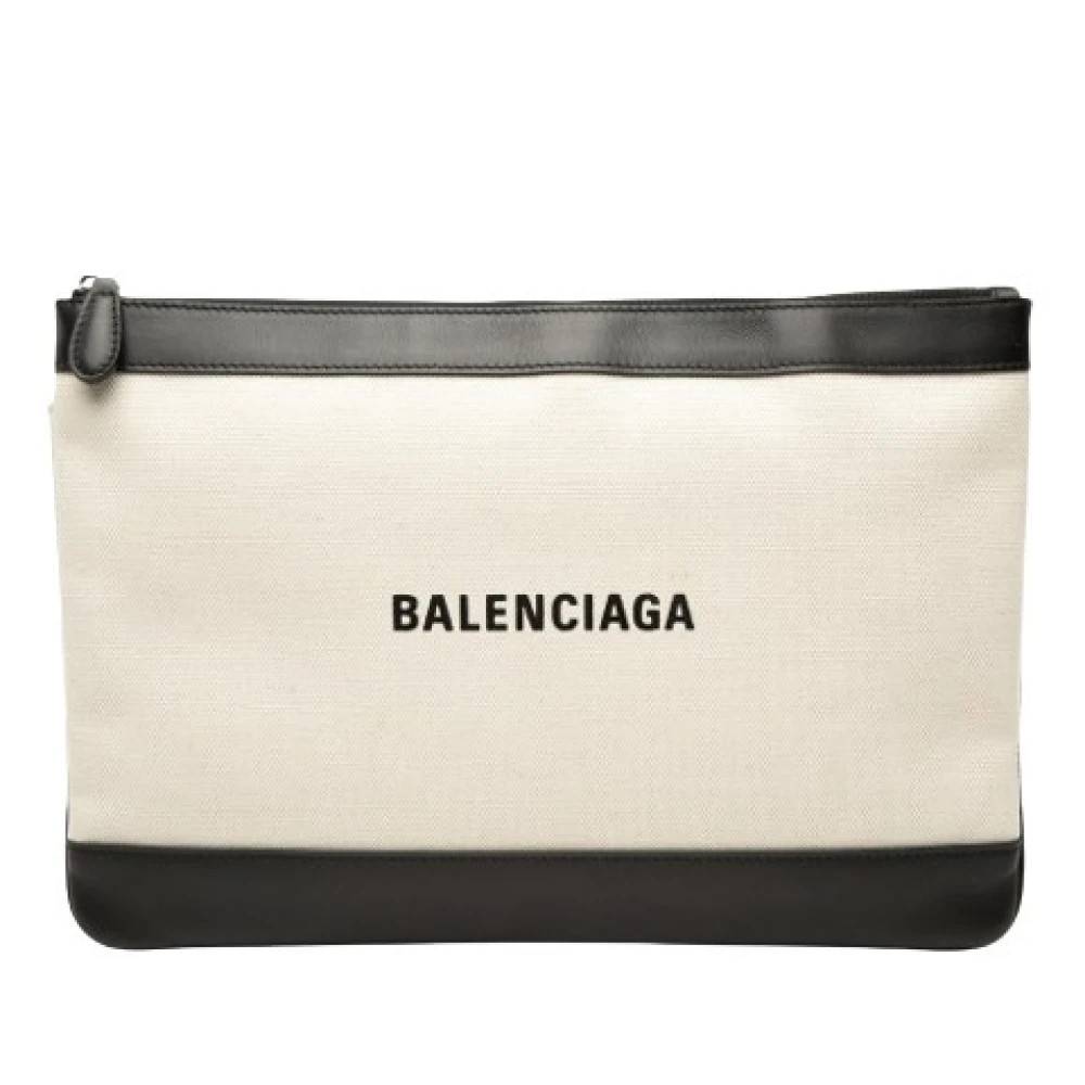 Balenciaga Vintage Pre-owned Navy Clip Clutch - Vintage - Dame - Beige - ONE SIZE - Læder