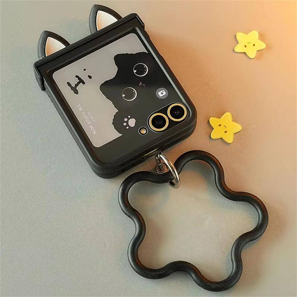 Koreansk Japansk Söt Kattöron Svart Telefonfodral För Motorola Razr 60 50ultra Razr 40 Ultra För Samsung Galaxy Z Flip 7/6/5/4/3