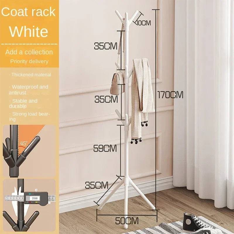 Clothes and Hats Rack Floor To Floor Bedroom Coat Hook Bedroom Vertical Tree Branch Shape Holder Hat Scarf Handbag Storage Hange - white