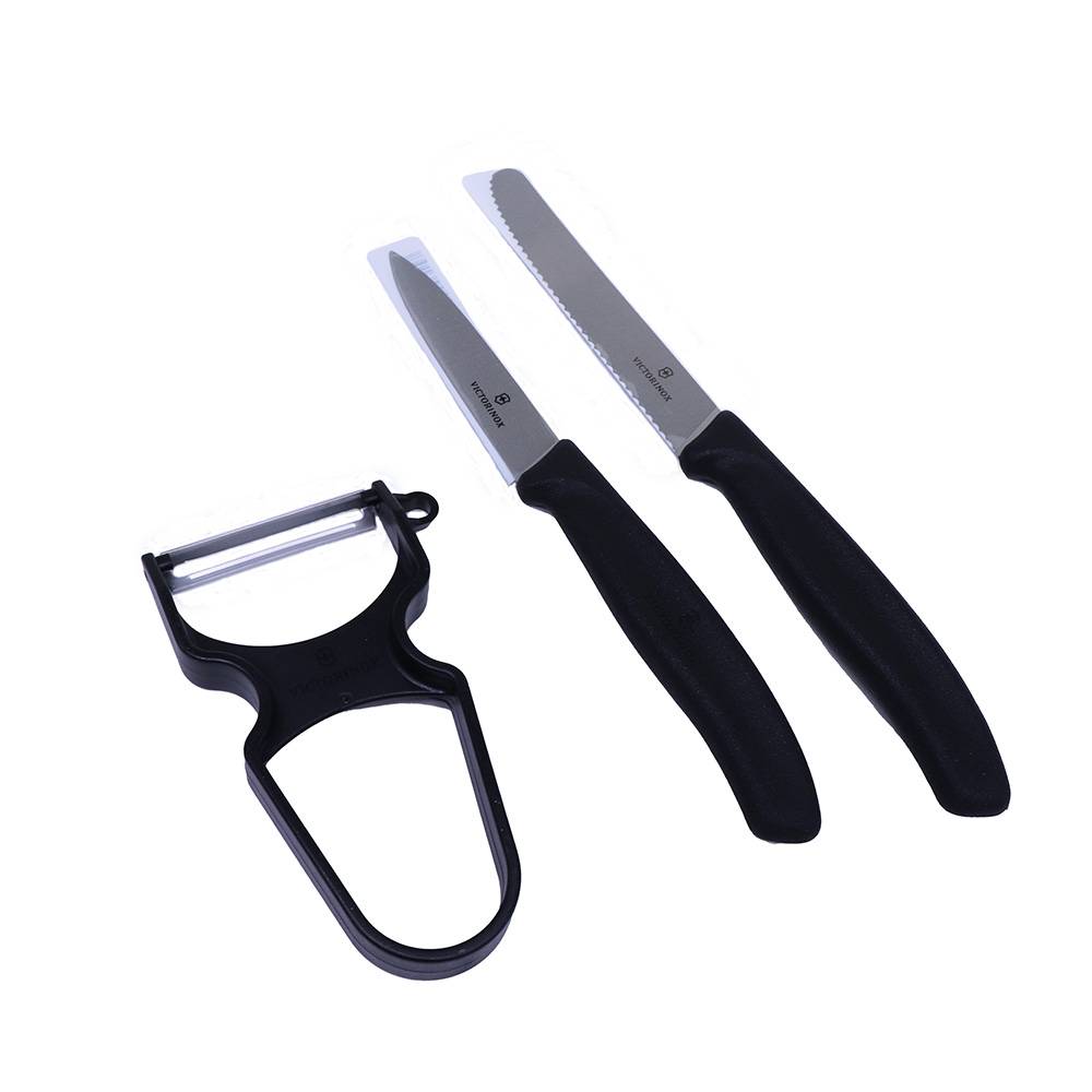 Victorinox sæt med to knive og en tyndskræller.
