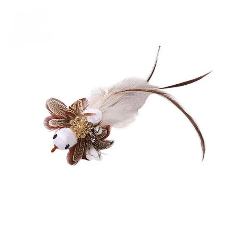 Feather Wand Cat Toy with Bell & Worm String - Interactive Teaser Set - THT-3-SF-2