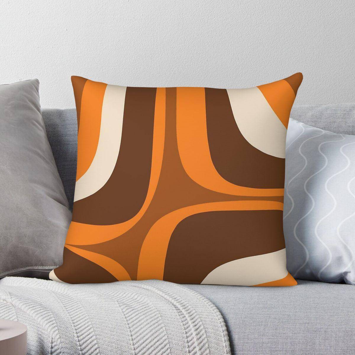 Retro Riff Brun Orange Fyrkantigt Kuddfodral Polyester Linne Sammet Mönster Dragkedja Dekor KuddeÖverdrag Soffsitsöverdrag 45x45