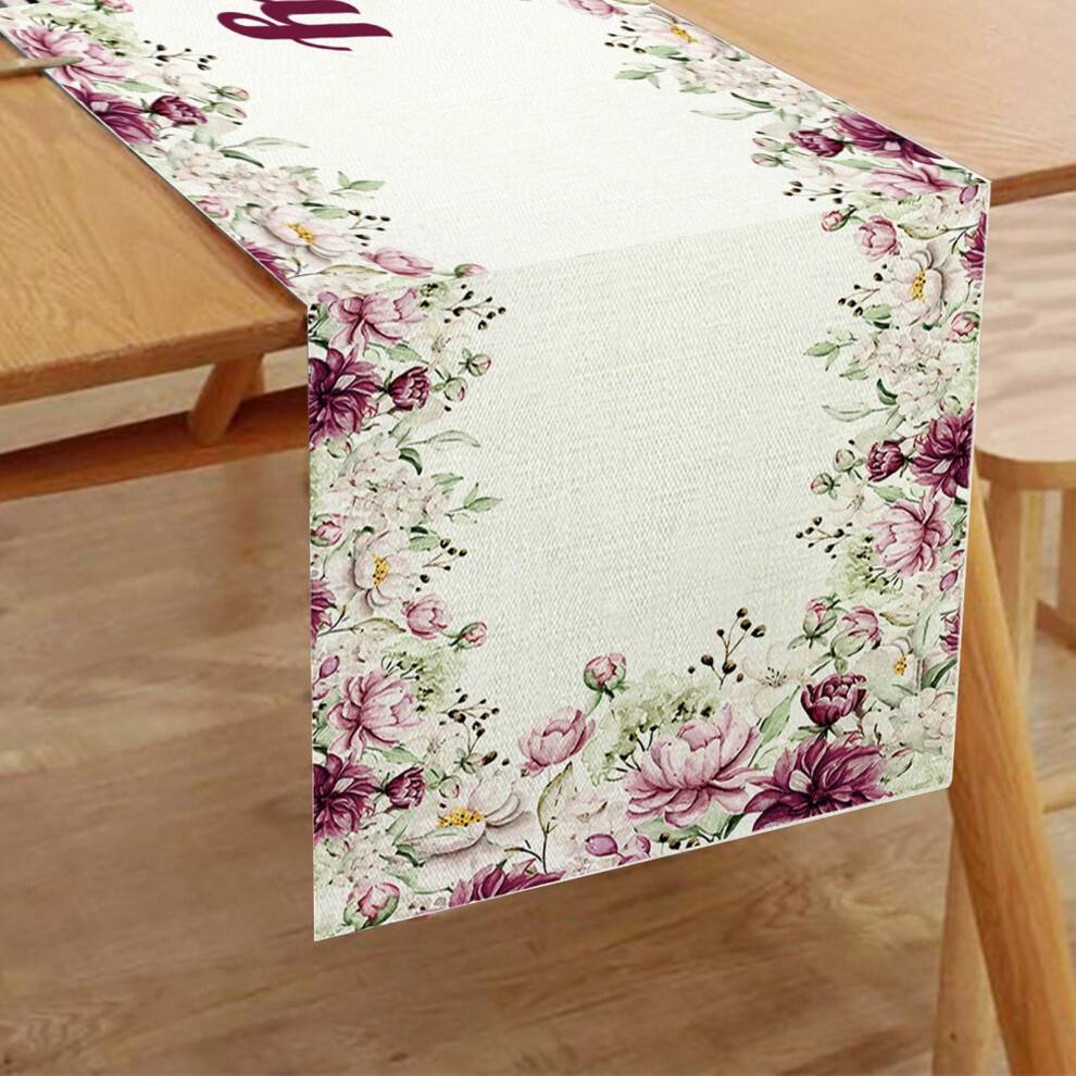 Elegant blommig bordslöpare, lantlig linnehalsduk, vårsäsongsinredning för köksö, 33x183 cm