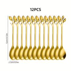 TEMU 12/24 Pack Stainless Spoons, Polished , Golden & Silver, Leaf Design, Dishwasher Safe, Elegant Kitchen Utensils, Ideal Gift For , Dining And Entertaining, Valentine's Day Present
