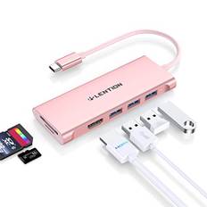 lention USB C Hub med 4K HDMI, 3 USB 3.0, SD/TF-kortläsare, för 2020-2016 MacBook Pro 13/15/16, Ny iPad Pro/Mac Air/Surface, Chrome Book, Laptop, Universal Multiport Adapter, Mer (Rose Gold)