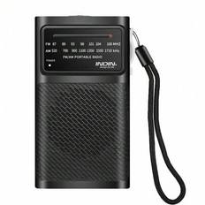 Bärbar radio AM FM, nödradio med högkvalitativ högtalare, hörlursuttag, 2AA-batteridriven radio för långdistansmottagning, fickradio för inomhus-, uto - Svart