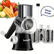 TEMU Cheese Grater, Tabletop Drum Grater, Kitchen Mandoline Vegetable With 3 Blades, Easy To Clean Rotary Grater For Fruit, Grinder For Potato, , Nuts