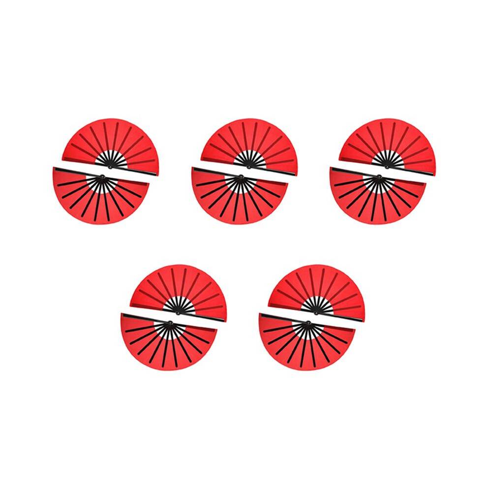10 Pieces Large Folding Fan Nylon Cloth Handheld Folding Fan Chinese Kung Fu Tai Fan Decoration Fold Hand Fan(Red)