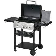 Gasgrill 3 KW 3 + 1 brænder BBQ grillvogn af rustfrit stål inklusive sidebrænder, termometer, grillrist, kogeplade, flaskeåbner,
