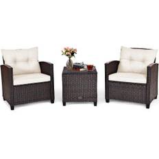 3 st. Polyrattan loungeset trädgårdsmöbler rotting sittgrupp med sittdynor och soffbord beige