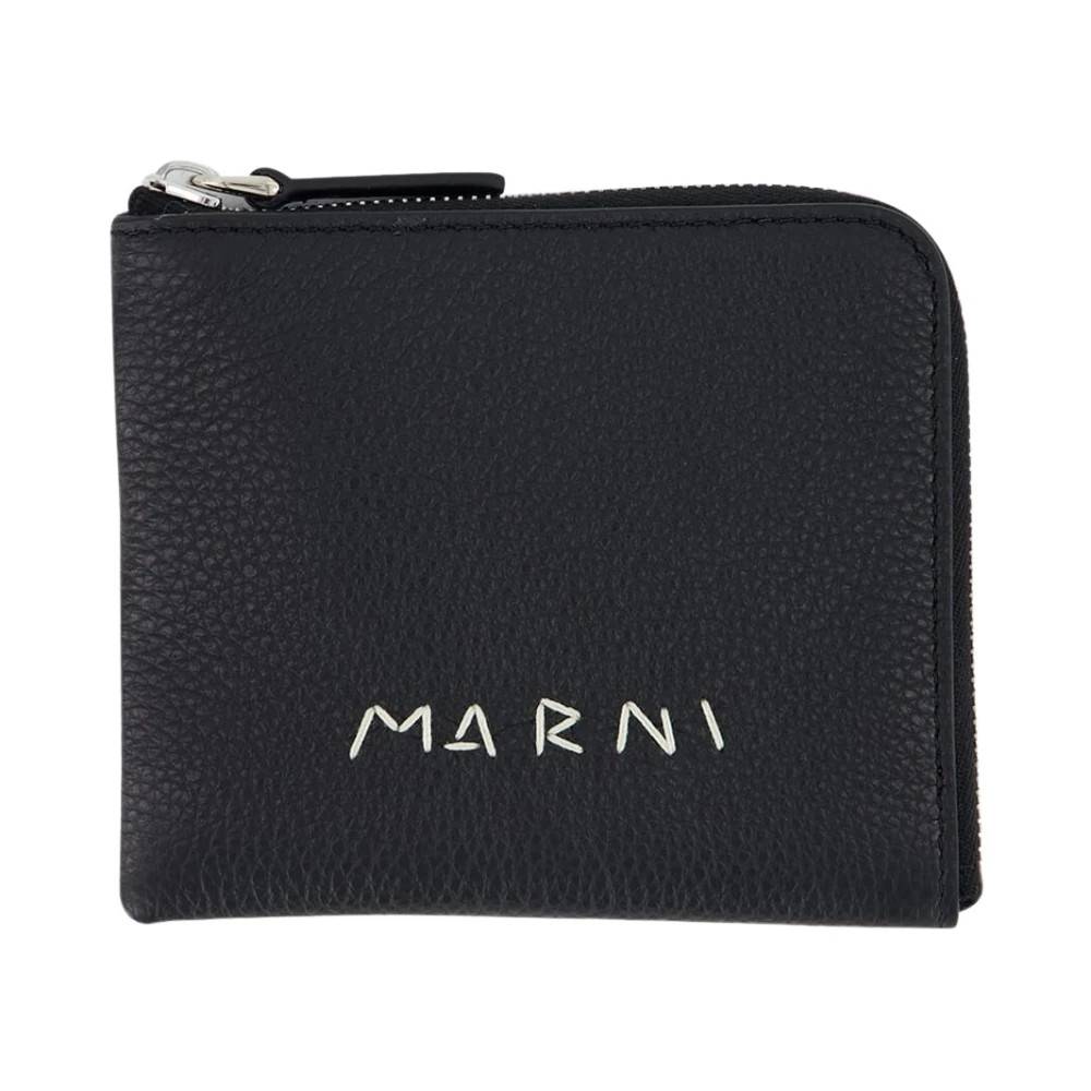 Marni Luksus Sort Læder Lynlås Pung - Accessories - Herre - Sort - ONE SIZE - Læder