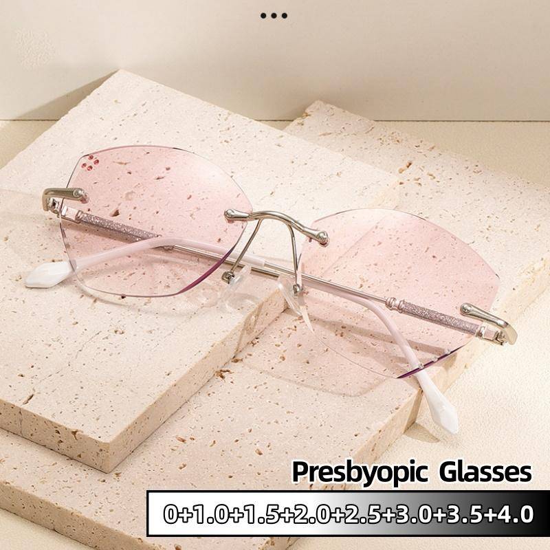 Lyxiga läsglasögon för kvinnor Elegans Fjäril Utan Kant Diamant Presbyopi Glasögon Dioptri 0 Till +4.0 4.0