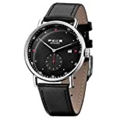 FEICE Automatisk klocka män mekaniskt urverk läderarmband klassisk klocka Bauhaus armbandsur 40 mm-FM506, Svart Fm506, Rem