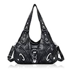 angel kiss hobo-axelväska dam, med handtag, i mjukt PU-läder, slitstark handväska med många fack, stor väska för kvinnor, 29cm x 13cm x 21cm