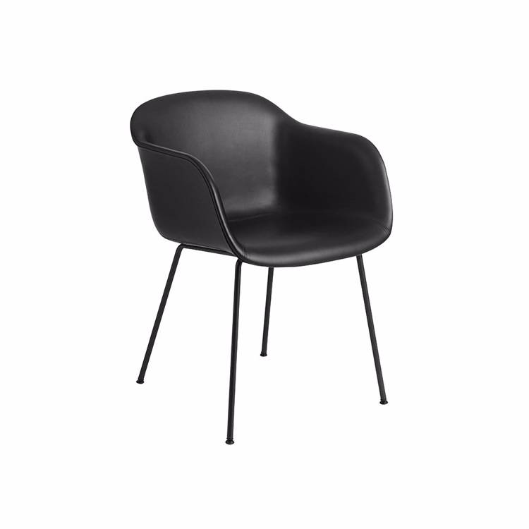 Muuto Fiber Spisebordsstol Svart Refine Läder Armstöd Stl