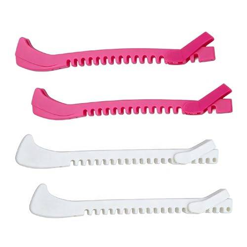 Mixxiula 2 par skridskoåkning skridskor, justerbara skärbara ishockeyskridskor, skydd, skridskoskydd, tillbehör för barn och vuxna skenor (rosa + vit)