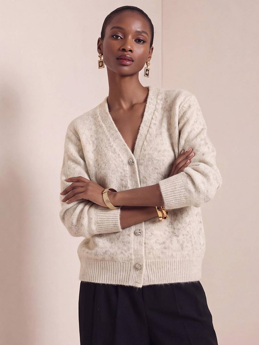 Women's V Neck Knit Cardigan; Long Sleeve Alpaca Blend Soft Oversized Fall Winter Sweater Coat