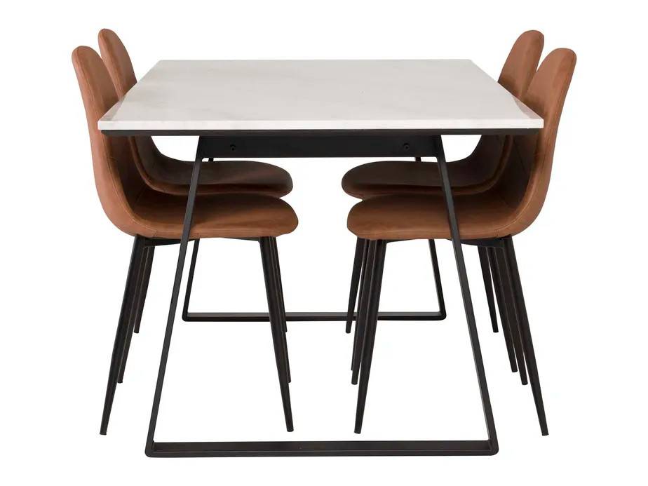 Venture Design Estelle & Polar spisegruppe Hvid/brun 4 st stole & borde 140 x 90 cm
