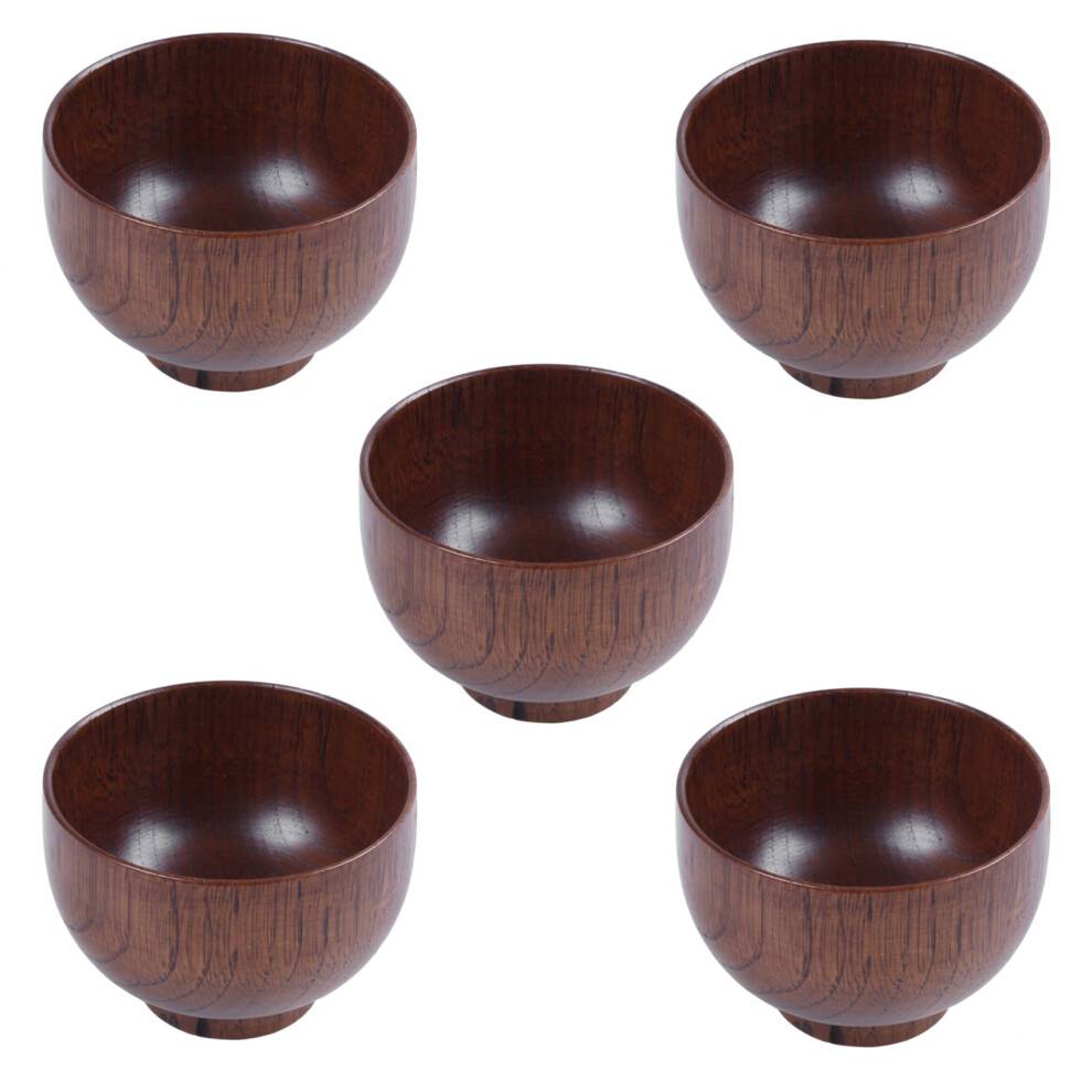 5X Wooden Bowls Wooden Soup Bowl Healthy Food Container Vintage Dinner Tableware Kitchen Accessories