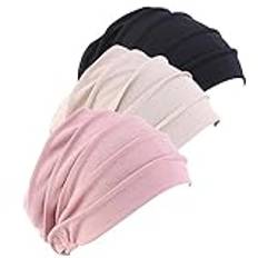 LSGGTIM 3 st turban dam kemo-huvudbonad, cancermössor, huvudduk, dambandana, beanie, hatt, bomull, kemo-hattar, slouchy turban, sovmössa, cancermössa, huvudbonad för kvinnor, cancer håravfall