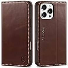SHIELDON Fodral för iPhone 16 Pro Max 5G, äkta läder, kortplatser, RFID-blockering, plånbok, magnetiskt lås, stötsäkert skyddsfodral för iPhone 16 Pro Max (6,9 tum 2024) retro
