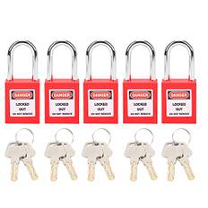 Lockout Tagout Lås 5 Uppsättningar Säkerhetshänglås 2 Nyckel Per Lås Isolering LOTO Nylon PA Stål för Kärnenergilogistik Transport(röd)
