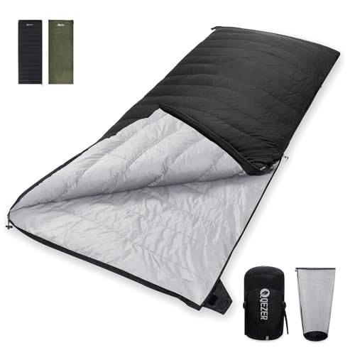 QEZER dunsovsäck, sovsäck för varm vinterfilt, liten storlek för camping och vandring, 3~4 säsonger, sovsäck ultralätt, utomhus eller inomhus (svart 0°C)