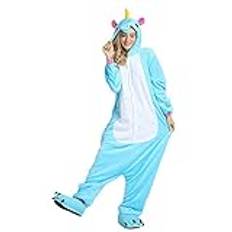 Missley Enhörning pyjamas kostym overall djur nattkläder vuxna unisex cosplay (blå, XL)