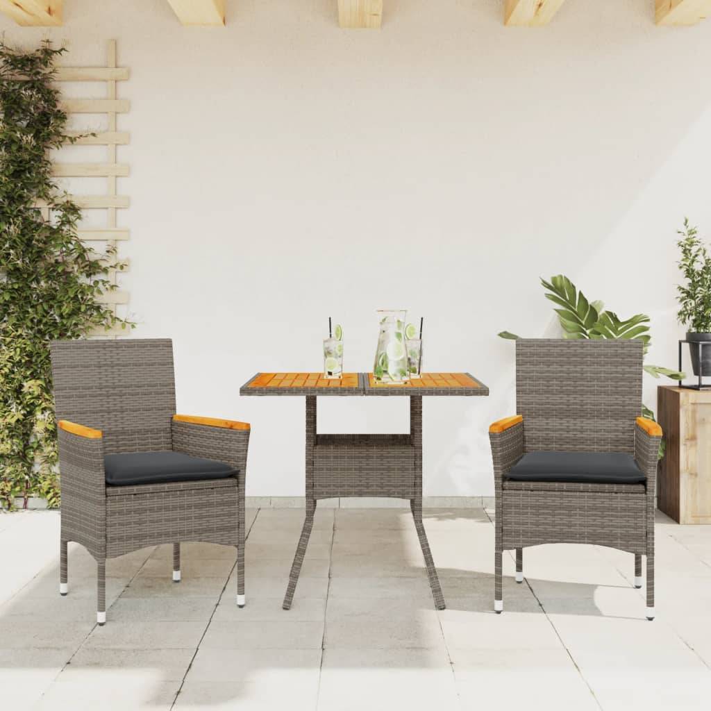 Spisebordssæt Til Haven 3 Dele Med Hynder Polyrattan Akacie - 2 / Grå