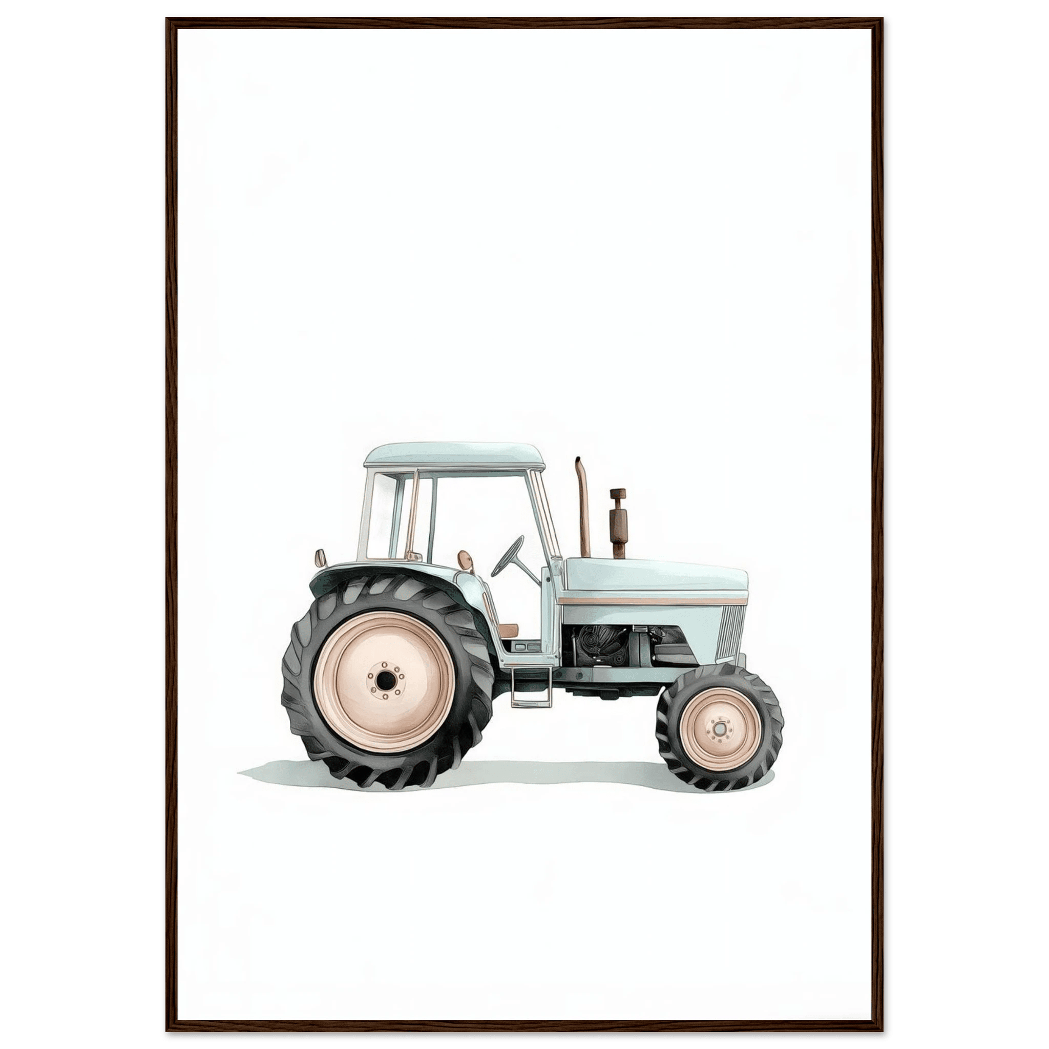Grön traktor poster-70x100 cm / 28x40″ / Med ram / Mörkt trä