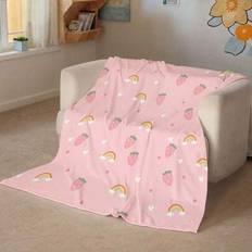 1pc Rainbow Strawberry Print Soft Blanket, Suitable For Sofa, Bed, TV, Baby, Soft & Warm For Home, Camping, Travel, Holidays, Multipurpose Gift, Offic - Multicolor - 100*150,120*150,70*100 (very Small)