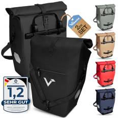 Valkental - 2in1 Fahrradtasche aus klimafreundlichem TPU - 2er Set - 100% Wasserdicht - Viele praktische Fächer - 23-28L Flexibles Volumen mit Laptopfach - Gepäckträgertasche Schwarz