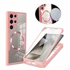 1pc Pink  Luxury Full Body 360° Protection Magnetic Suction Clear Acrylic Cover Case With Built-In Screen Protector,[Skin-Friendly Material & Anti-Slip Design] No Slip And Anti-Scratched Compatible With Samsung Galaxy S24Ultra/S24Plus/S24/S23Ultra/S23Plus/S23/S22Ultra/S22Plus/S22/S21Ultra/S21Plus/S21/And IPhone 16pro/16promax/16plus/16/15pro/15promax/15plus/15/14pro/14promax/14plus/14/13pro/13promax/13/12pro/